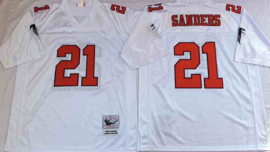 Atlanta Falcons 21 Deion Sanders Throwback White Jersey