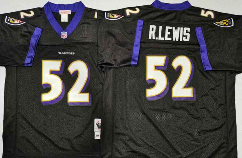 Men's Baltimore Ravens 52 Ray Lewis 2000 Throwback Black Jersey