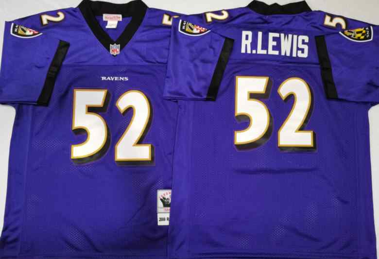 Men's Baltimore Ravens 52 Ray Lewis 2000 Throwback Purple Jersey