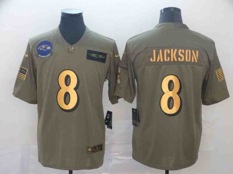 Nike Ravens 8 Lamar Jackson 2019 Olive Gold Salute To Service Limited Jersey