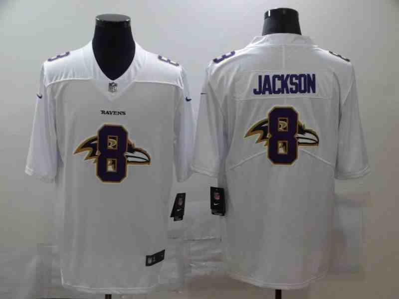 Nike Ravens 8 Lamar Jackson White Shadow Logo Limited Jersey (2)