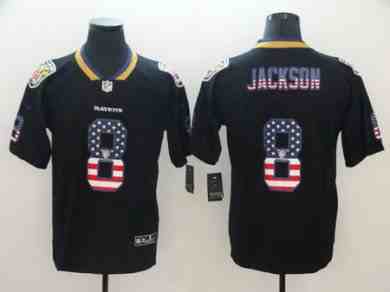Nike Ravens 8 Lamar Jackson Black USA Flag Fashion Limited Jersey