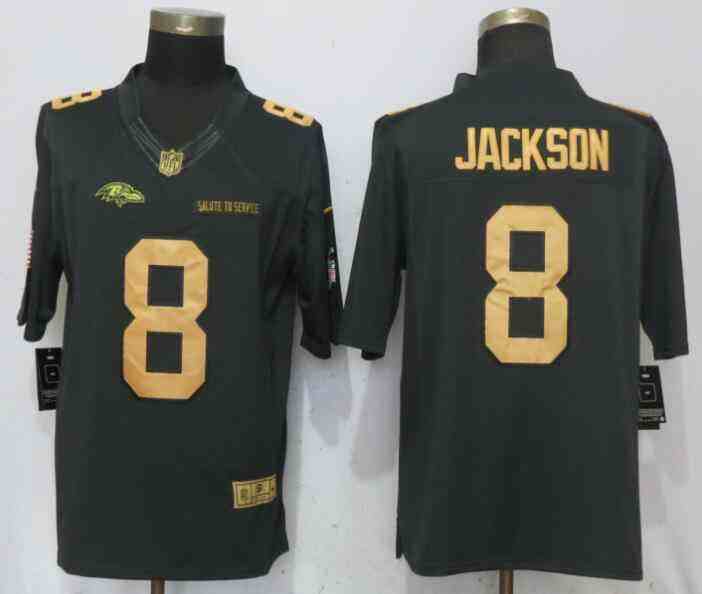Nike Ravens 8 Lamar Jackson Gold Anthracite Salute To Service Limited Jersey