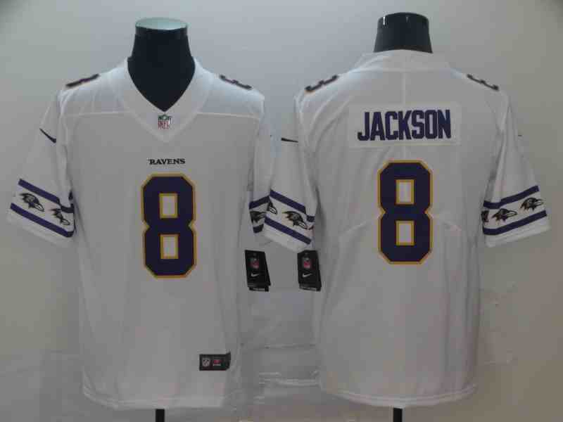 Nike Ravens 8 Lamar Jackson White Team Logos Fashion Vapor Limited Jersey