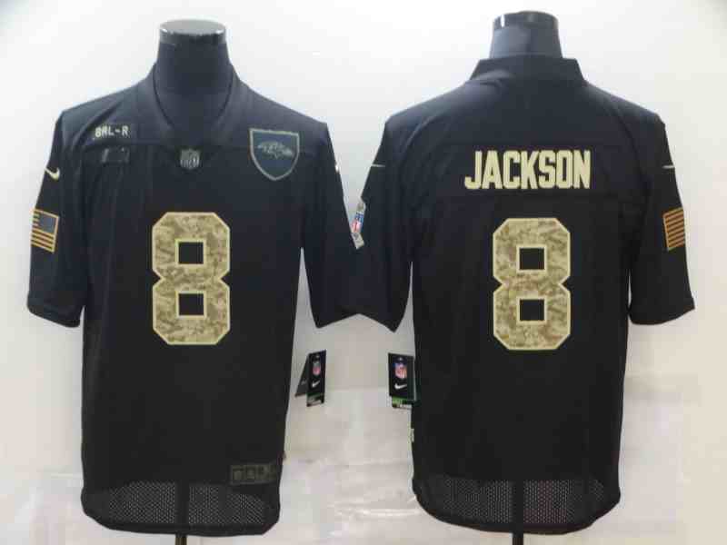 Nike Ravens 8 Lamar Jackson Black Camo 2020 Salute To Service Limited Jersey