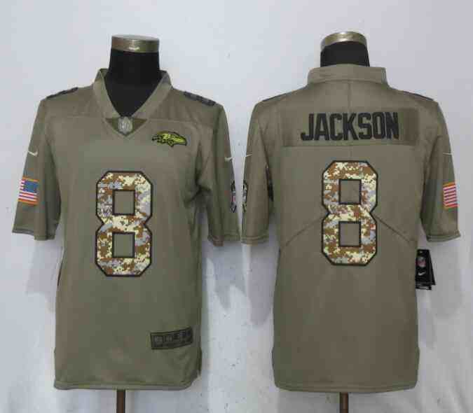 Nike Ravens 8 Lamar Jackson Olive Camo Salute To Service Limted Jersey