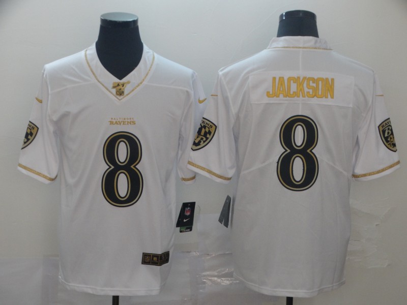 Nike Ravens 8 Lamar Jackson White Gold Throwback Vapor Untouchable Limited Jersey