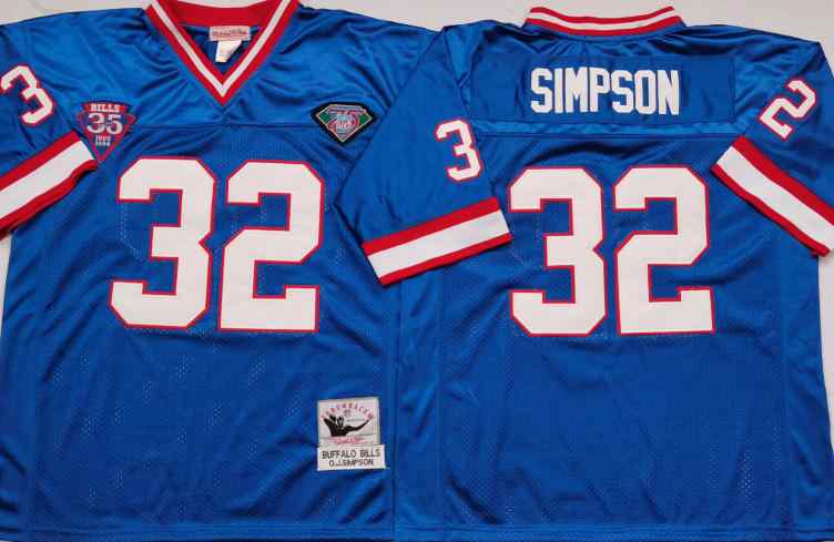 Men's 32 O. J. SIMPSON BUFFALO BILLS NFL RB BLUE MINT THROWBACK JERSEY