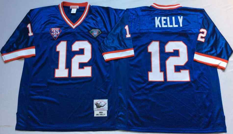 Men's Buffalo Bills 12 Jim Kelly 1994 Throwback Blue Jersey