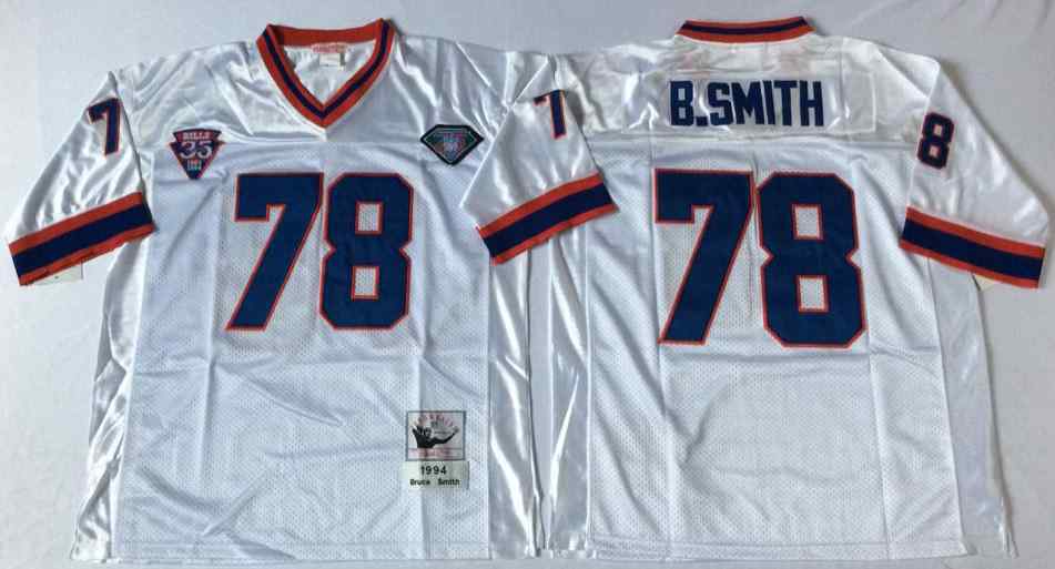 Men's Buffalo Bills 78 Bruce Smith 1994 Throwback White Jersey