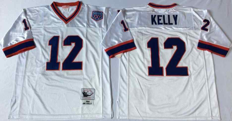 Men's Buffalo Bills 12 Jim Kelly 1990 Throwback White Jersey