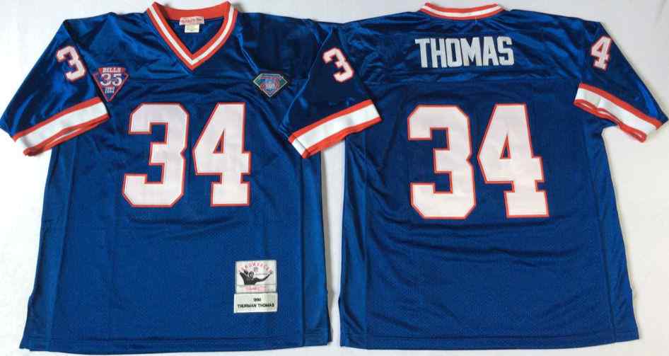Men's Buffalo Bills 34 Thurman Thomas 1994 Throwback Blue Jersey