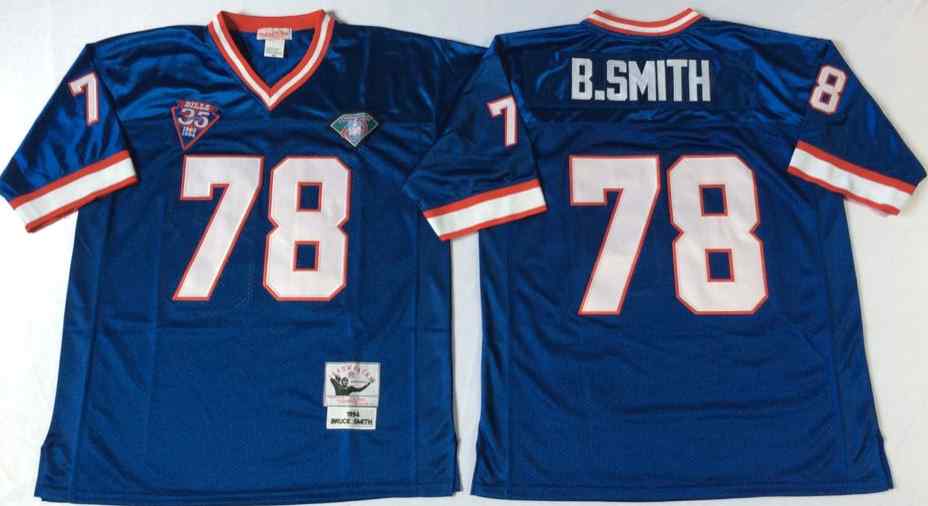 Men's Buffalo Bills 78 Bruce Smith 1994 Throwback Blue Jersey