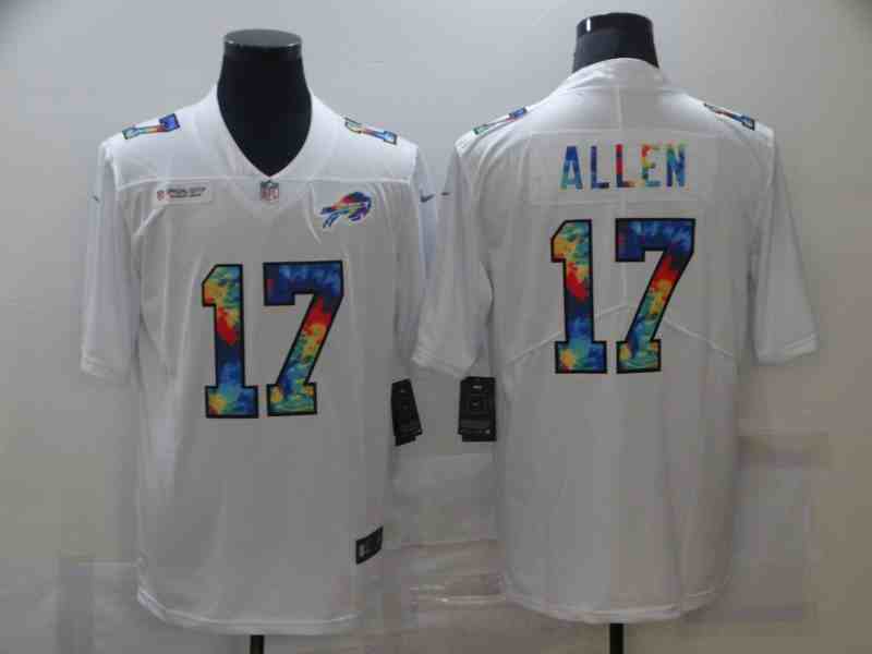 Nike Bills 17 Josh Allen White Vapor Untouchable Rainbow Limited Jersey