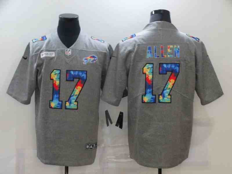 Nike Bills 17 Josh Allen Gray Vapor Untouchable Rainbow Limited Jersey