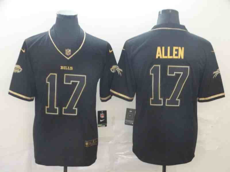 Men's Nike Bills 17 Josh Allen Black Gold Throwback Vapor Untouchable Limited Jersey