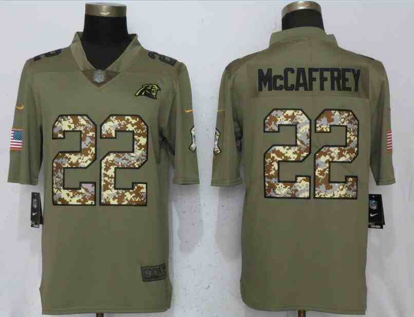 Nike Panthers 22 Christian McCaffrey Olive Camo Salute To Service Limited Jersey