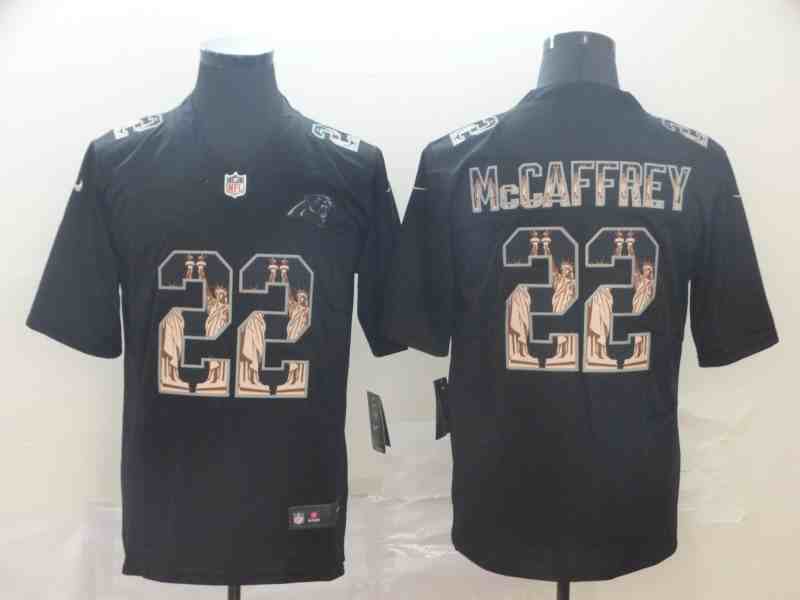 Nike Panthers 22 Christian McCaffrey Black Statue of Liberty Limited Jersey