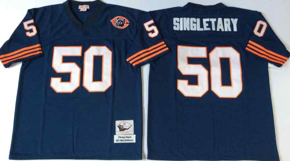 Chicago Bears 50 Mike Singletary Throwback Navy Blue Jersey with Bear Patch