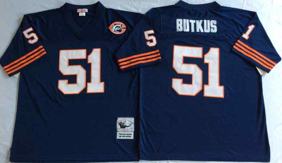 Chicago Bears 51 Dick Butkus Throwback Navy Blue Jersey with Bear Patch