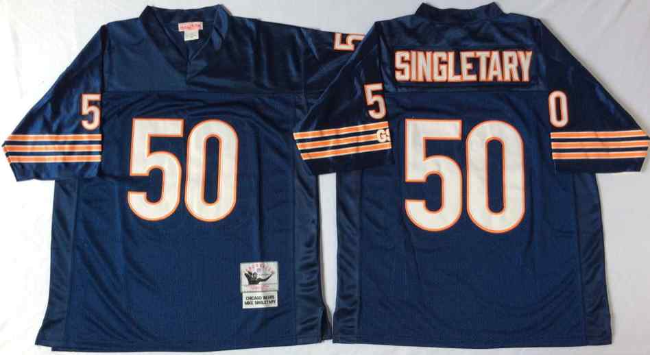 Men's Chicago Bears 50 Mike Singletary Throwback Navy Blue Jersey