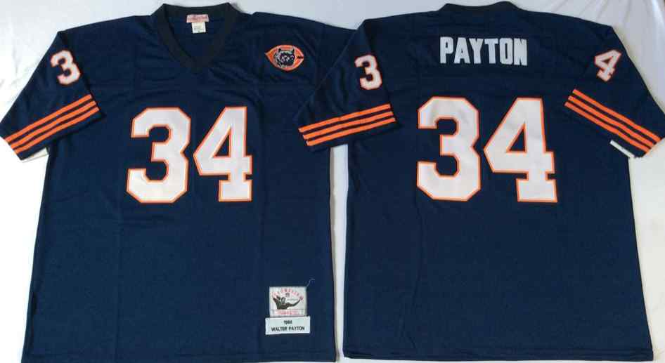 Chicago Bears 34 Walter Payton Throwback Navy Blue Jersey with Bear Patch