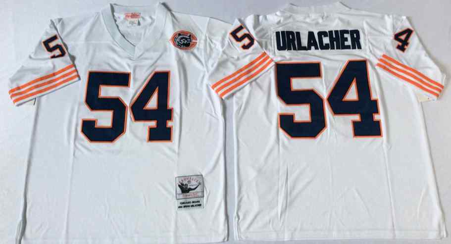 Men's Chicago Bears 54 Brian Urlacher Throwback White Jersey with Bear Patch