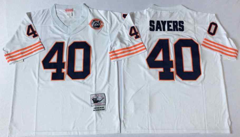 Men's Chicago Bears 40 Gale Sayers Throwback White Jersey with Bear Patch