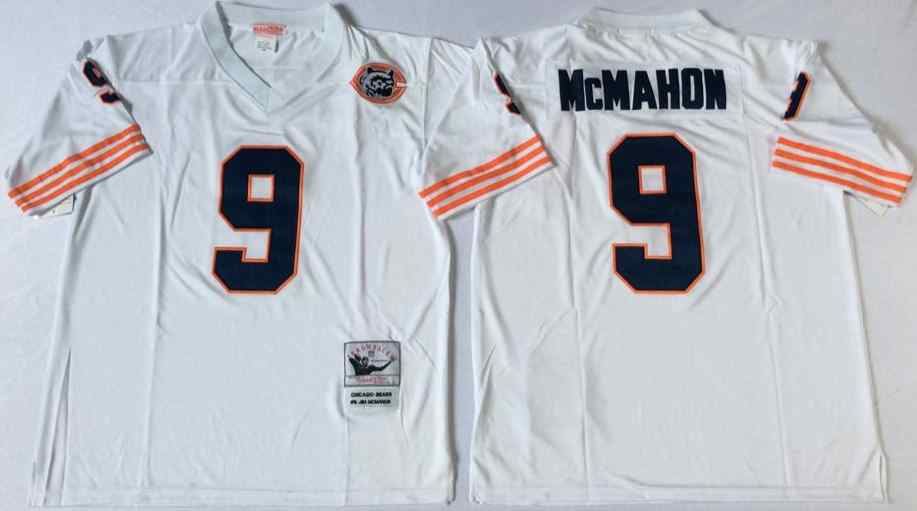 Men's Chicago Bears 9 Jim McMahon Throwback White Jersey with Bear Patch