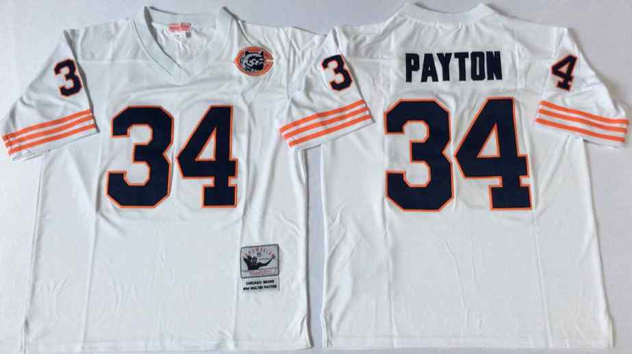 Men's Chicago Bears 34 Walter Payton Throwback White Jersey with Bear Patch