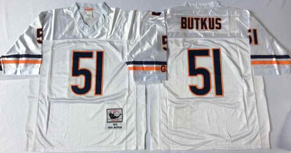 Men's Chicago Bears 51 Dick Butkus Throwback White Jersey