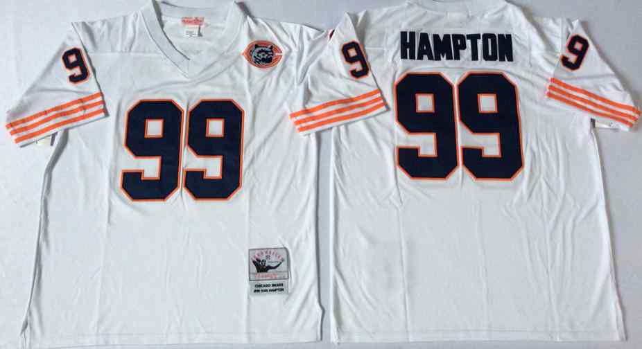 Men's Chicago Bears 99 Dan Hampton Throwback White Jersey with Bear Patch