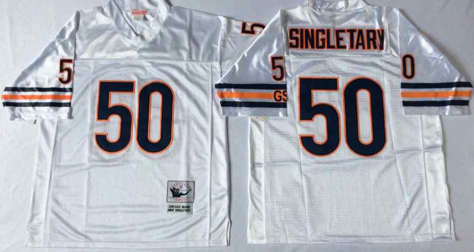 Men's Chicago Bears 50 Mike Singletary Throwback White Jersey