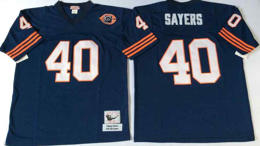 Men's Chicago Bears 40 Gale Sayers Throwback Navy Blue Jersey with Bear Patch