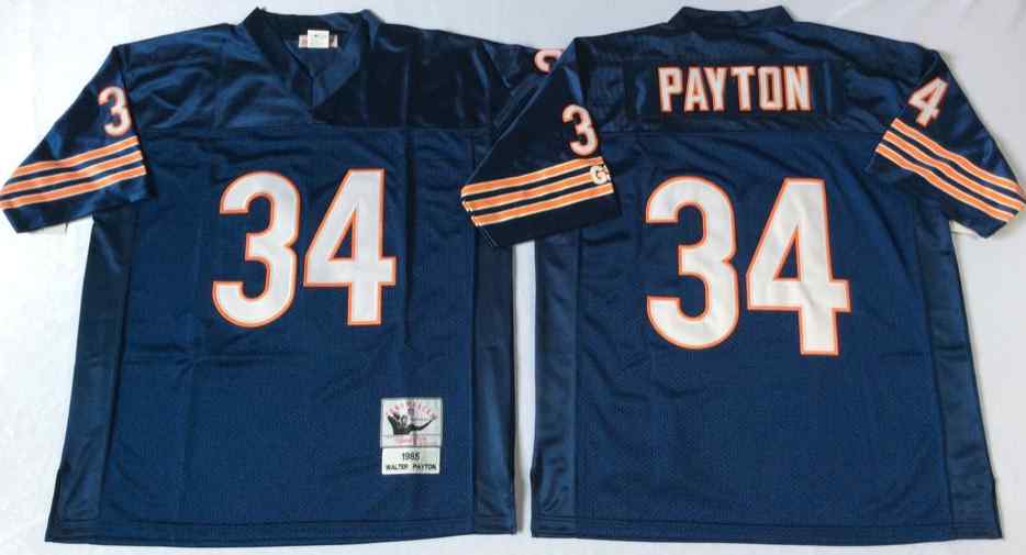 Men's Chicago Bears 34 Walter Payton Throwback Navy Blue Jersey