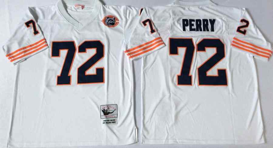 Men's Chicago Bears 72 William Perry Throwback White Jersey with Bear Patch