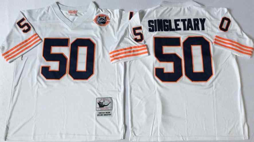 Chicago Bears 50 Mike Singletary Throwback White Jersey with Bear Patch