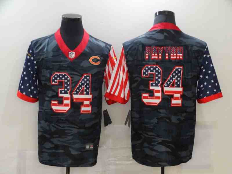 Nike Bears 34 Walter Payton Camo 2020 USA Flag Salute To Service Limited Jersey