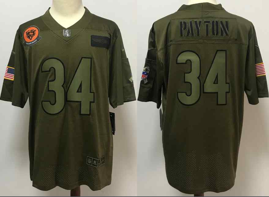 Nike Bears 34 Walter Payton 2019 Olive Salute To Service Limited Jersey