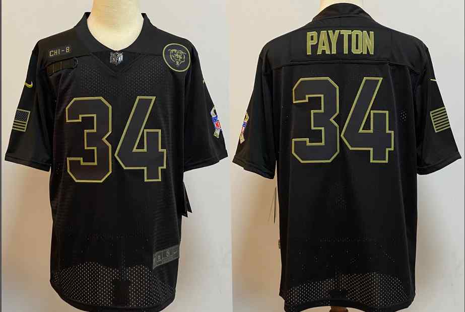Nike Bears 34 Walter Payton Black 2020 Salute To Service Limited Jersey