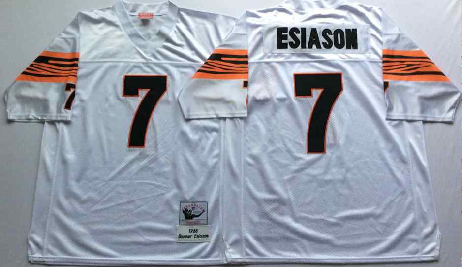 Men's Cincinnati Bengals 7 Boomer Esiason 1989 Throwback White Jersey