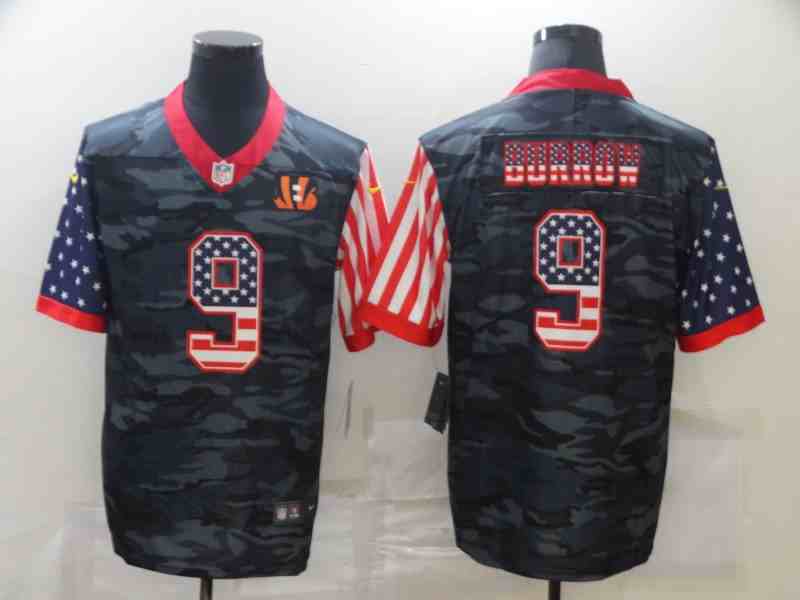 Nike Bengals 9 Joe Burrow 2020 USA Flag Salute To Service Limited Jersey