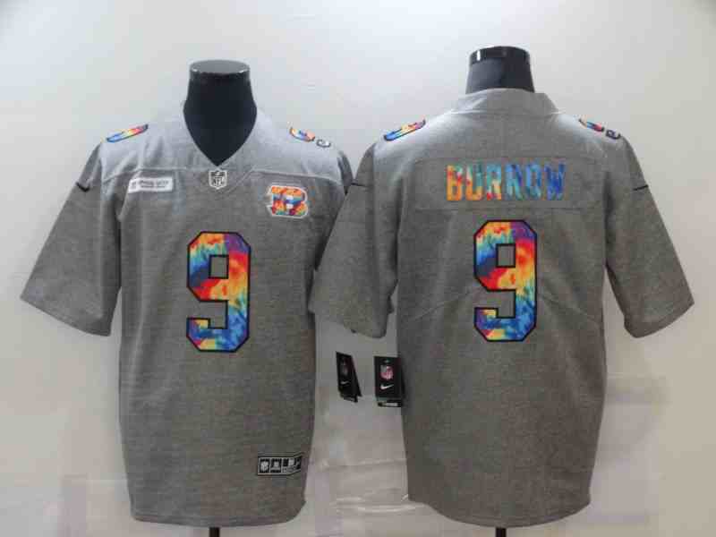Nike Bengals 9 Joe Burrow Gray Vapor Untouchable Rainbow Limited Jersey