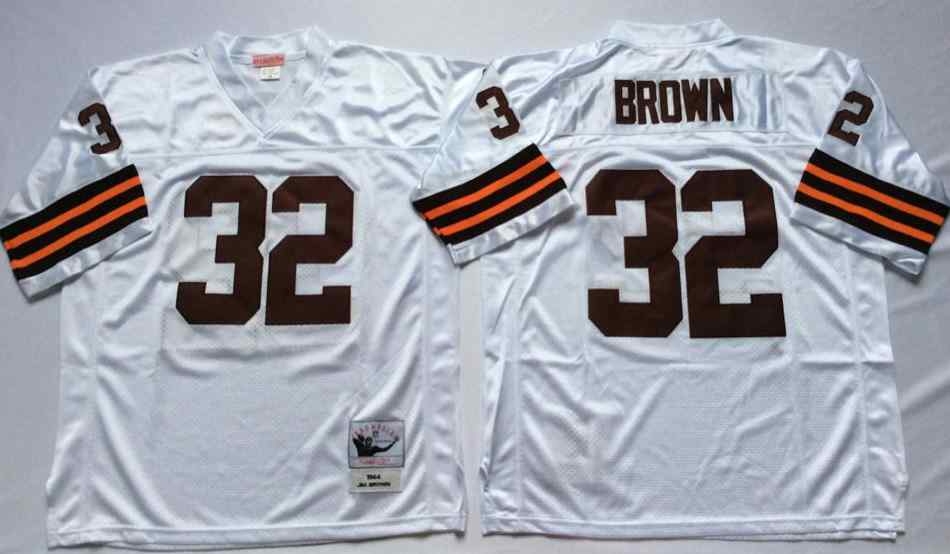 Men's Cleveland Browns 32 Jim Brown 1964 Throwback White Jersey