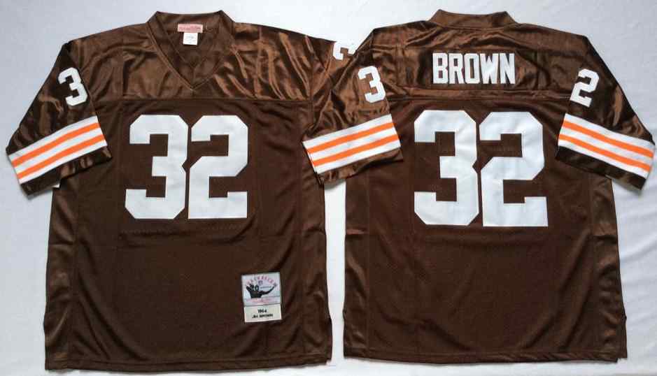 Men's Cleveland Browns 32 Jim Brown 1964 Throwback Brown Jersey