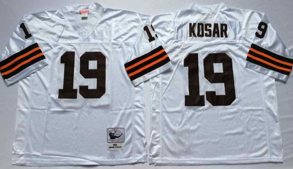 Men's Cleveland Browns 19 Bernie Kosar 1986 Throwback White Jersey