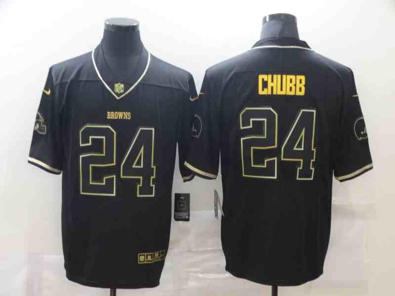 Men's Cleveland Browns 24 Nick Chubb Black Gold  Salute To Service Stitched NFL Nike Limited Jersey