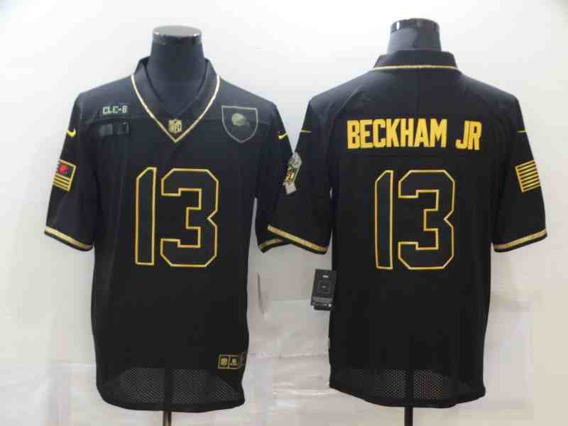 Men's Cleveland Browns 13 Odell Beckham Jr Black Gold 2020 Salute To Service Stitched NFL Nike Limited Jersey