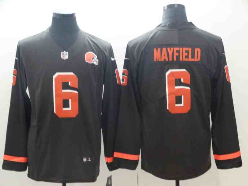 Nike Browns 6 Baker Mayfield Brown Therma Long Sleeve Jersey