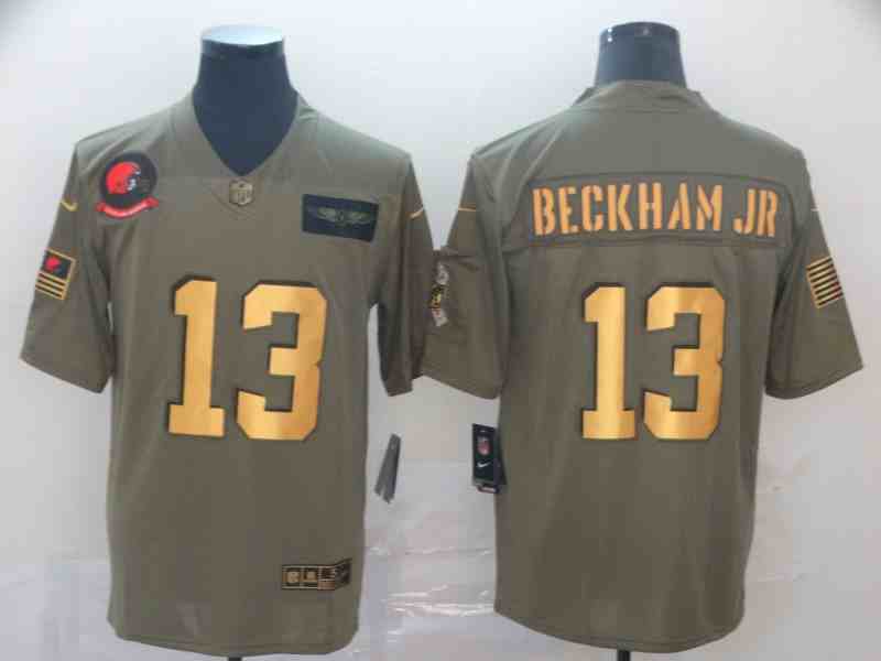Nike Browns 13 Odell Beckham Jr. 2019 Olive Gold Salute To Service Limited Jersey